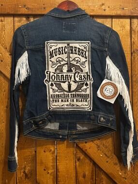 NWT Small Shop Denim Jacket fringe Johnny Cash Sz XS western boho Nashville